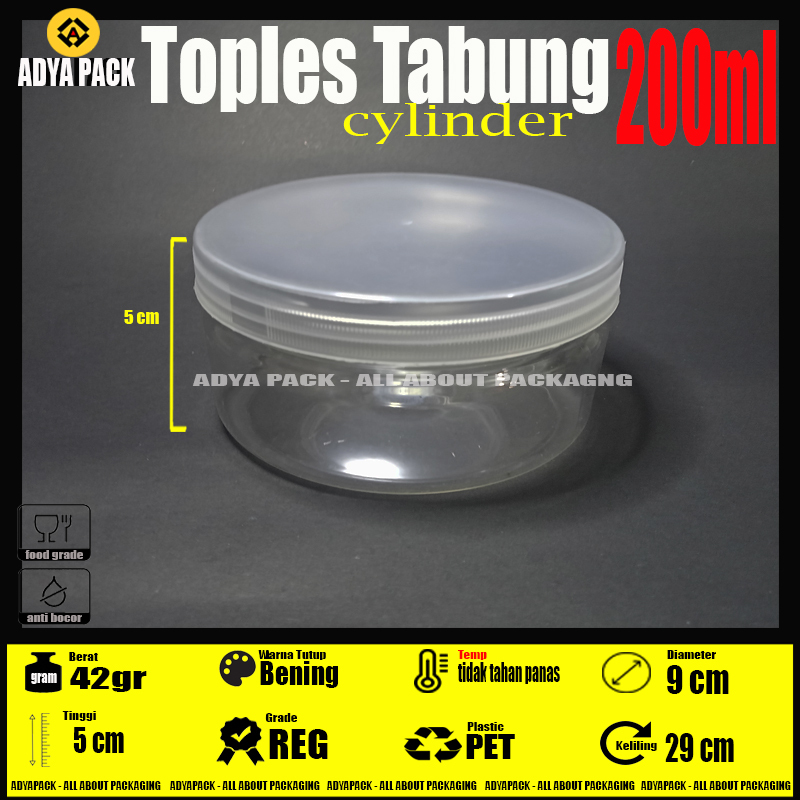 Toples Tabung Silinder 200 ml - Jar Plastik Mamitoko Fox Ulir