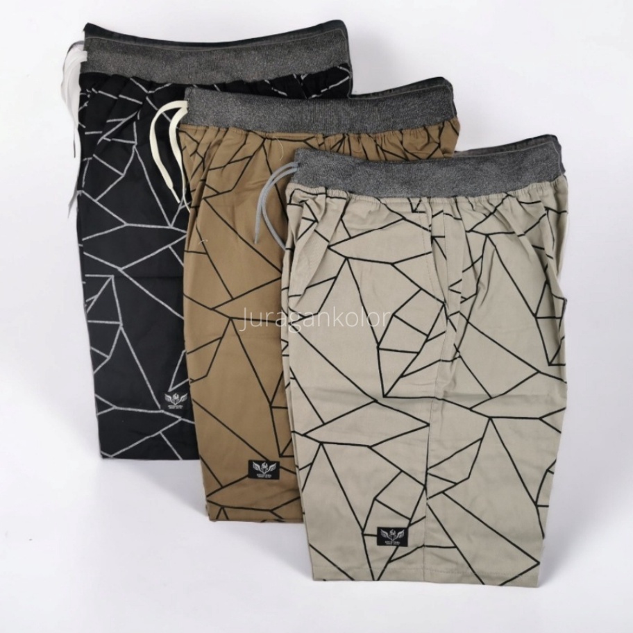 Promo Celana Pendek Pria Dewasa Motif Abstrak Chino Kolor Cowok Short Pants Rib Kekinian.