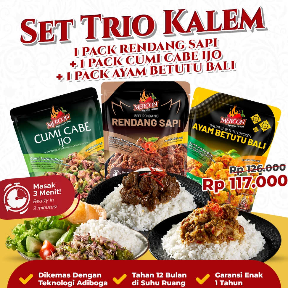 

Mercon Merah Putih - Set Trio Kalem || Rendang Sapi + Cumi Cabe Ijo + Ayam Betutu