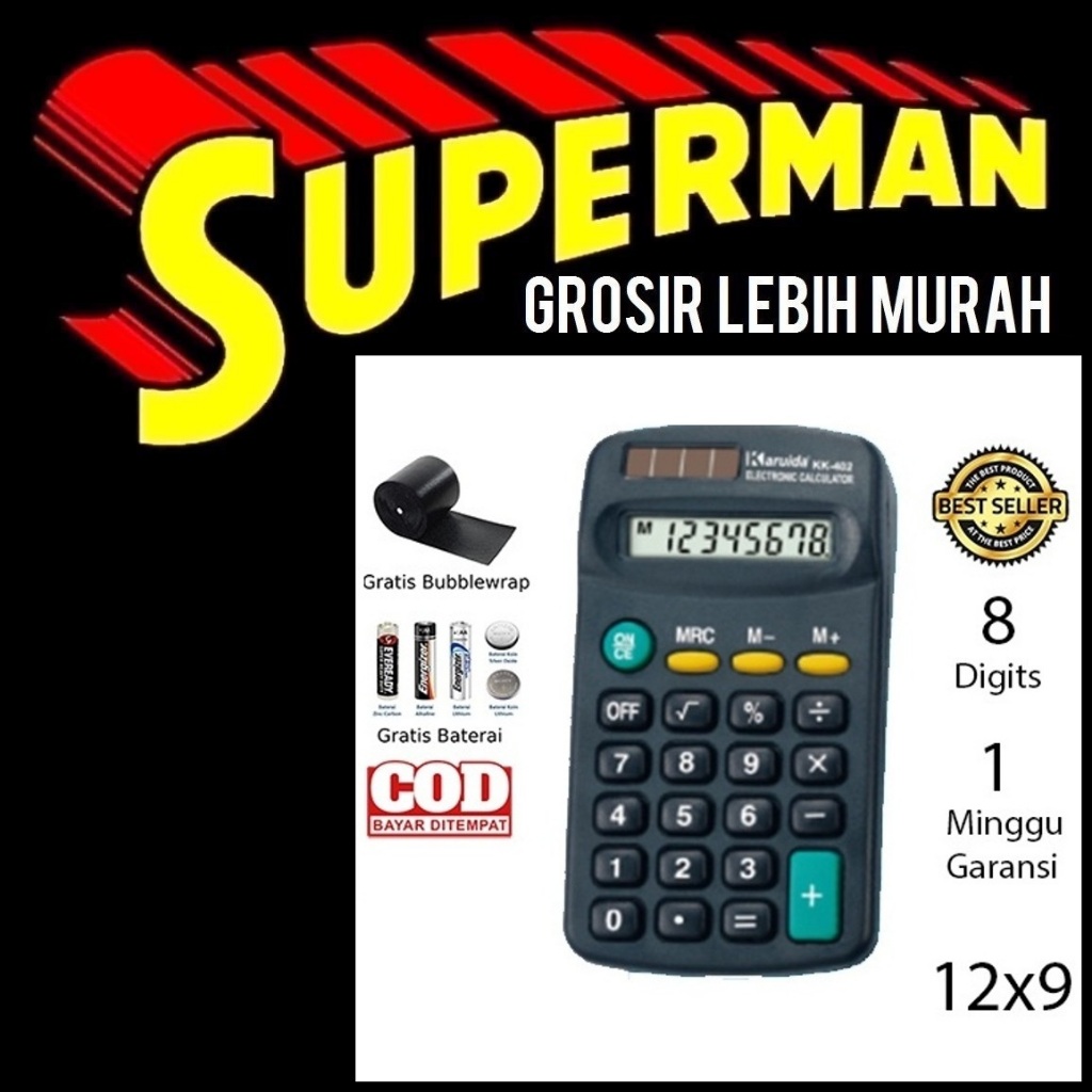 

(6H) KALKULATOR SAKU BARTERAI AA a2 baterai dijual terpisah kalkulator kk-402 8 digit - calculator kecil mini superman jogja supermanjogja