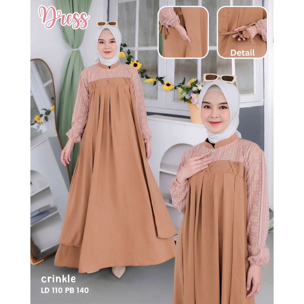 Busana muslim wanita terbaru gamis Devina Dress Gamis bahan kringkel premium Model gamis terbaru Gamis tanah abang Gamis jumbo ld 120