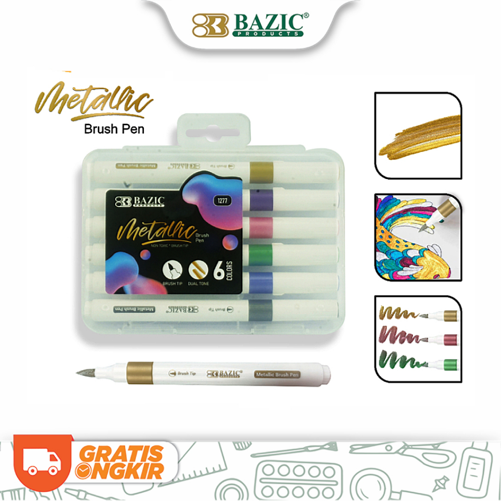 

Bazic Metallic Brush Pen 6 Colors - Spidol Warna Metalik