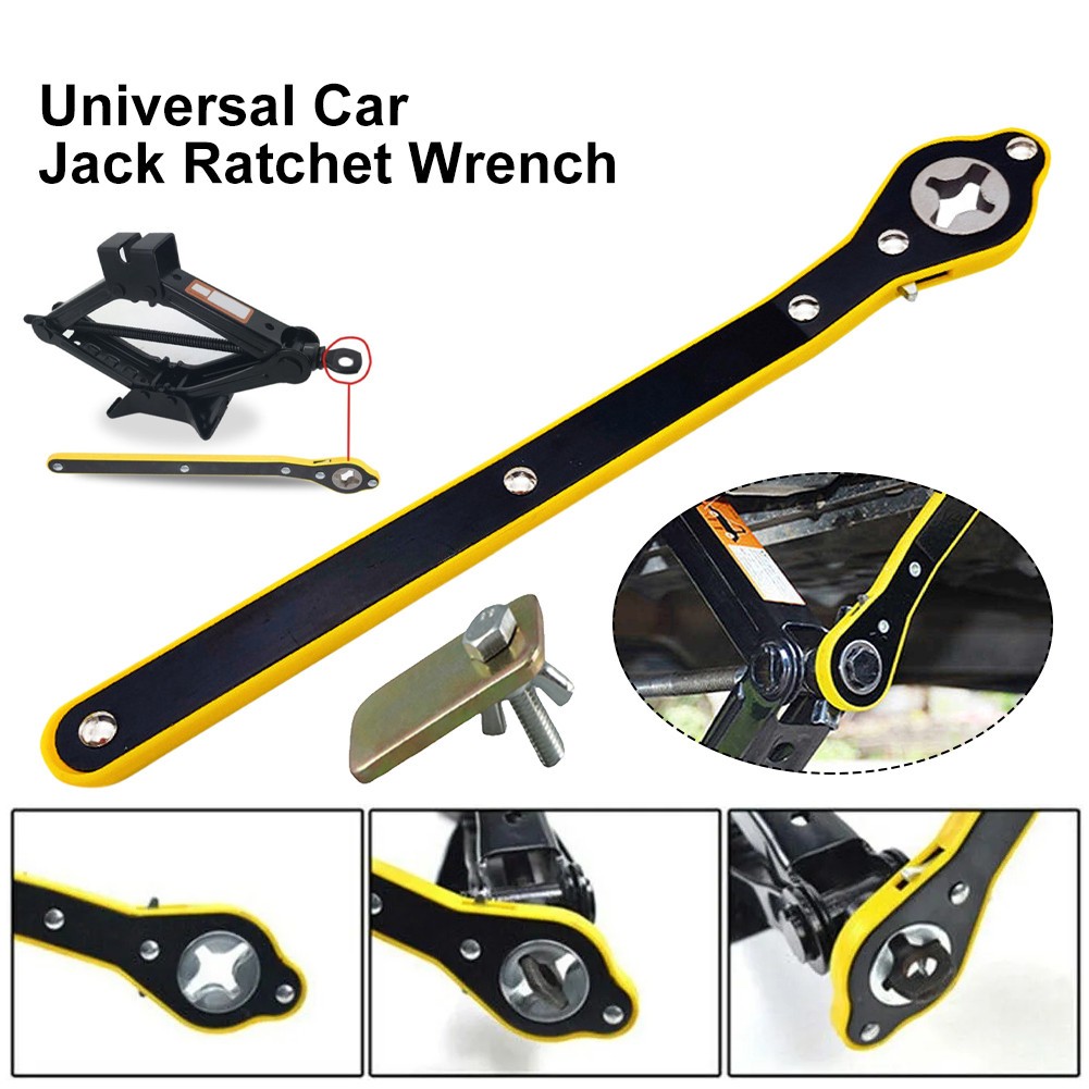 Alat Kunci Besi Pemutar Dongkrak Bawaan Mobil Universal Ratchet Wrench Dengan Adaptor Tambahan