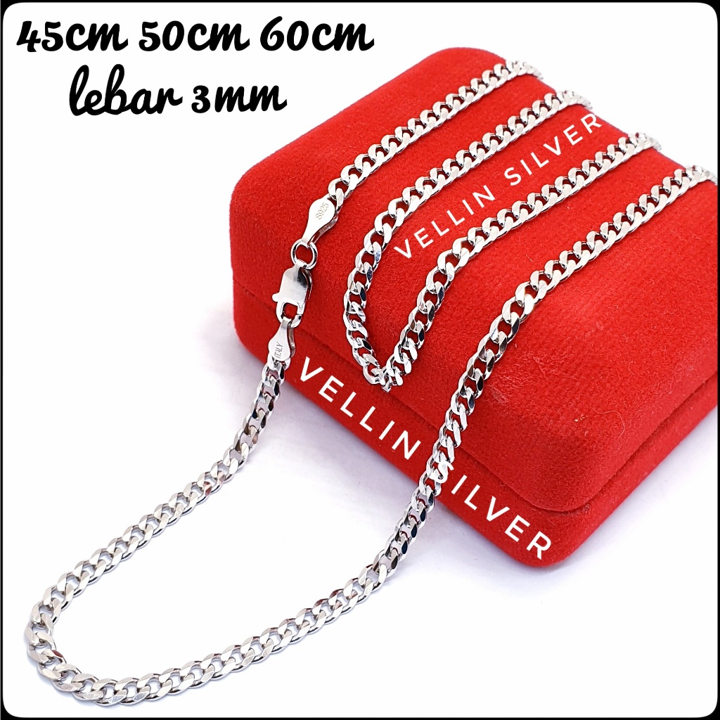 Kalung Perak Pria Model Sisik Naga Padat Polos- Kalung Pria Silver 925 Asli Lapis Emas Putih