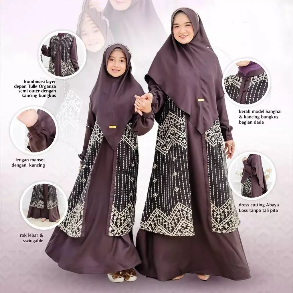 Gamis Couple Eliza Couple KF M L XL XXL Bahan Ceruty Babydoll Baju Gamis Couple Keluarga Pasangan Ibu Dan Anak Perempuan Polos Warna Maroon Peach Olive Lavender Mewah Elegan Murah Baju Seragam Kondangan Kekinian Jumbo Set Pakaian Muslim Model Terbaru