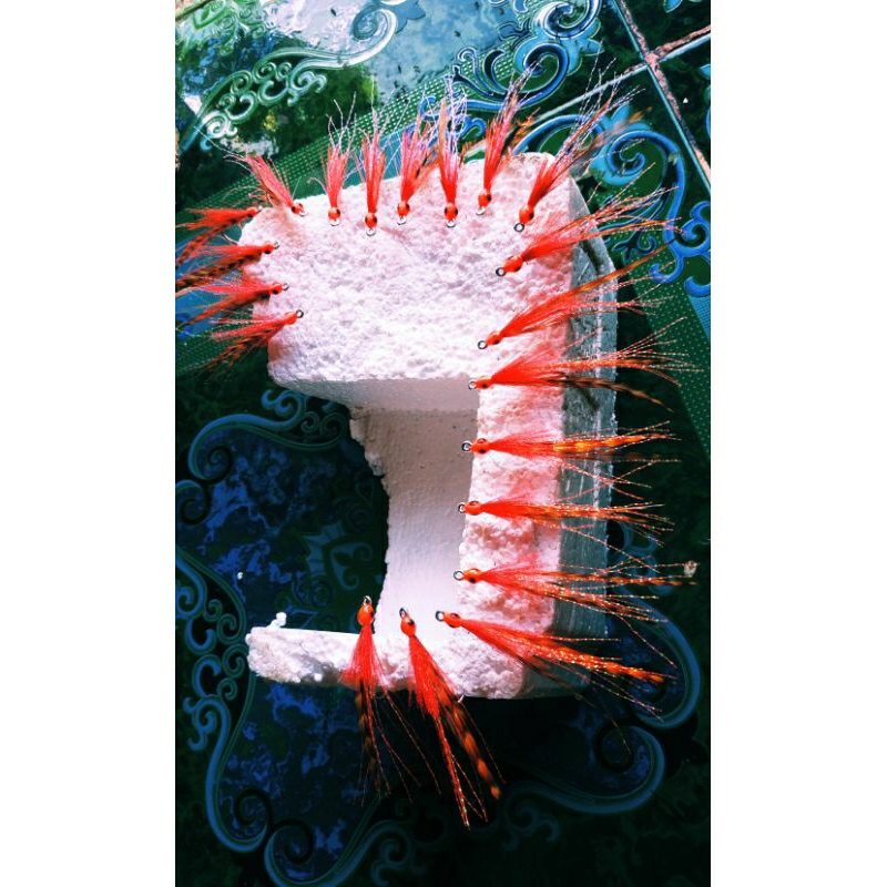 umpan pancing sabiki ampuh / rintak bulu ayam burik ( 1 mata kail no.10 stainles 2335 )