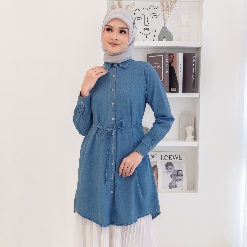 GIYOMI ID - Livy Tunic / Tunik Wanita / Tunik Bahan Denim / Baju Atasan Wanita