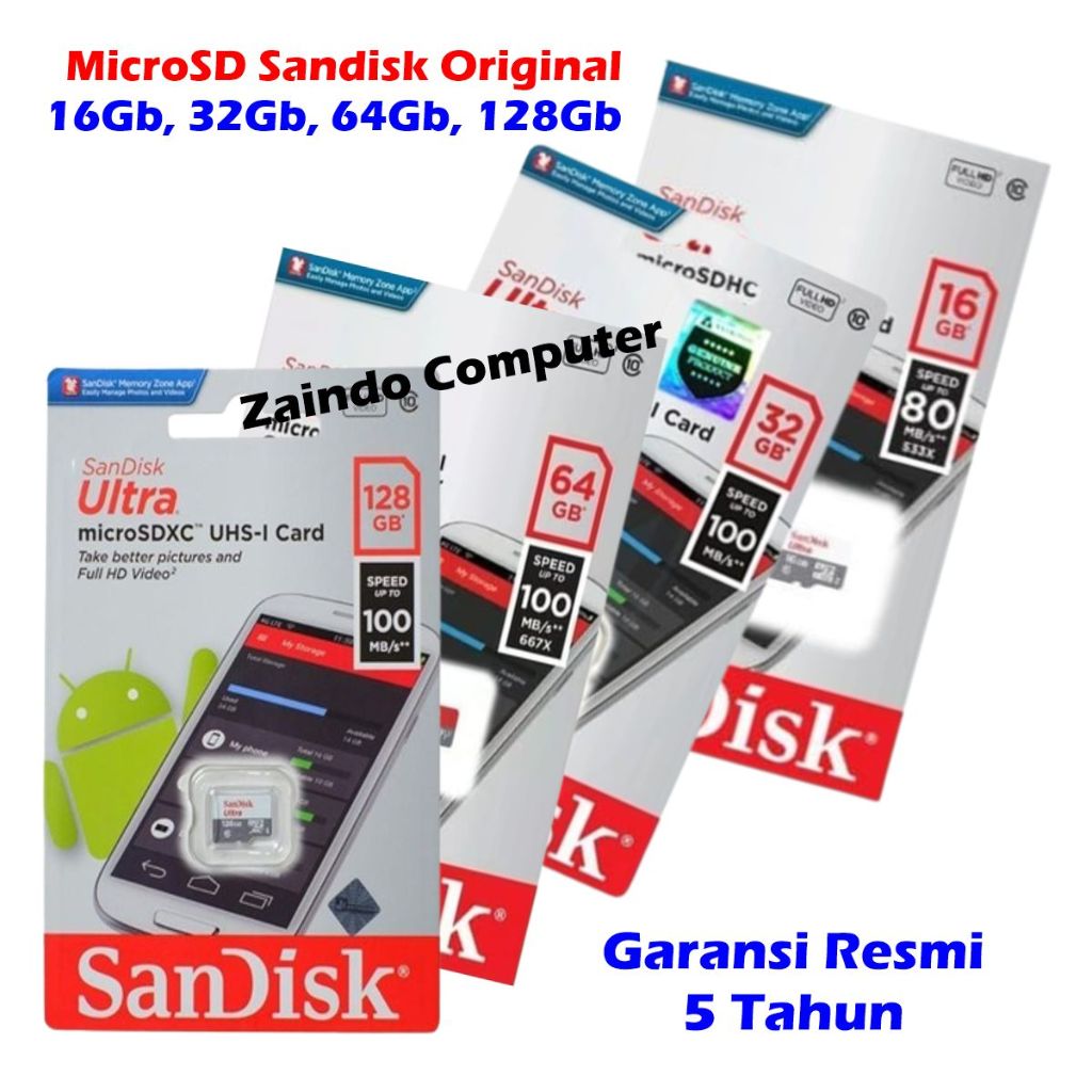 ORIGINAL  MICROSD 128GB SANDISK, MICROSD 64GB SANDISK, MICROSD 32GB SANDISK, MICROSD 16GB SANDISK, H