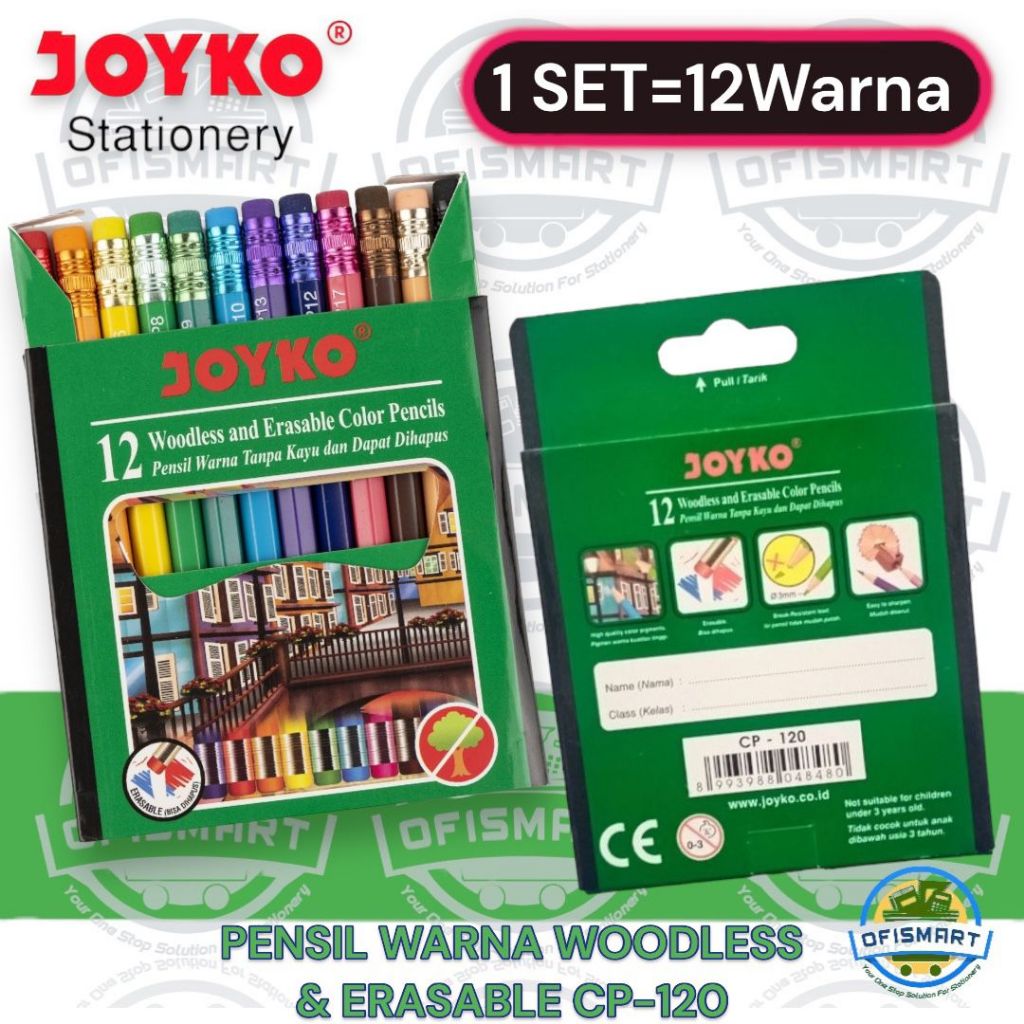 

Joyko Pensil Warna Woodless Erasable CP-120 | @1SET=12Warna