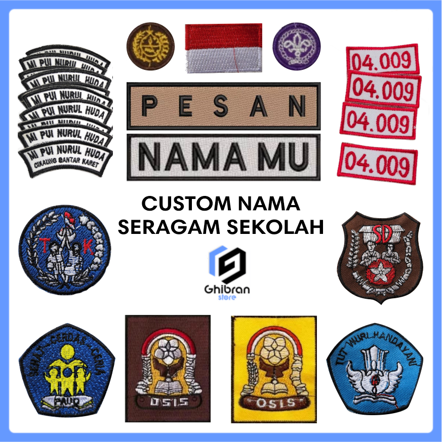 Bordir Nama Seragam Sekolah - Atribut Sekolah - Bet Nama Sekolah - Seragam Sekolah
