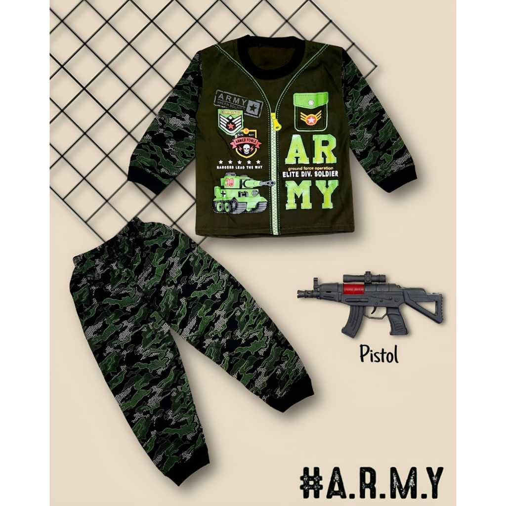 Setelan Panjang Anak Baju Kostum Profesi Army Motif tank / Baju Tentara Anak 2-10 Tahun