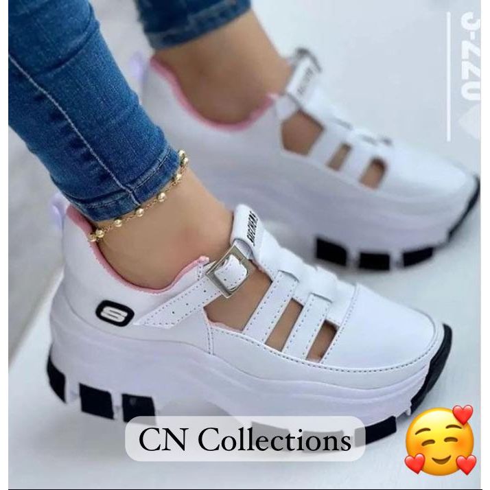 CN - Sepatu Sneakers Wanita Sol Tinggi 5 cm Tali Gesper