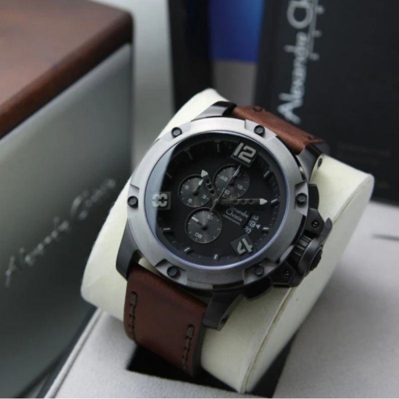 jam tangan pria original ALEXANDRE CHRISTIE AC6295MC LEATHER STRAP
