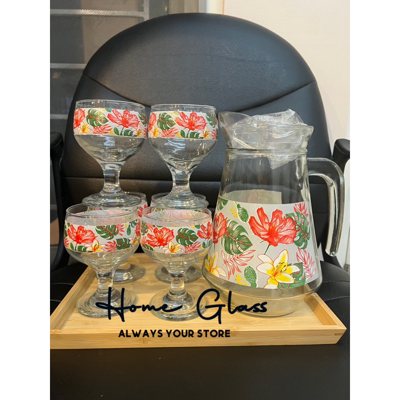 Drinkset Ristro2 isi 7pcs/Teko dengan gelas cantik/Drink set dgn gelas kaki printing anti gores/Drin