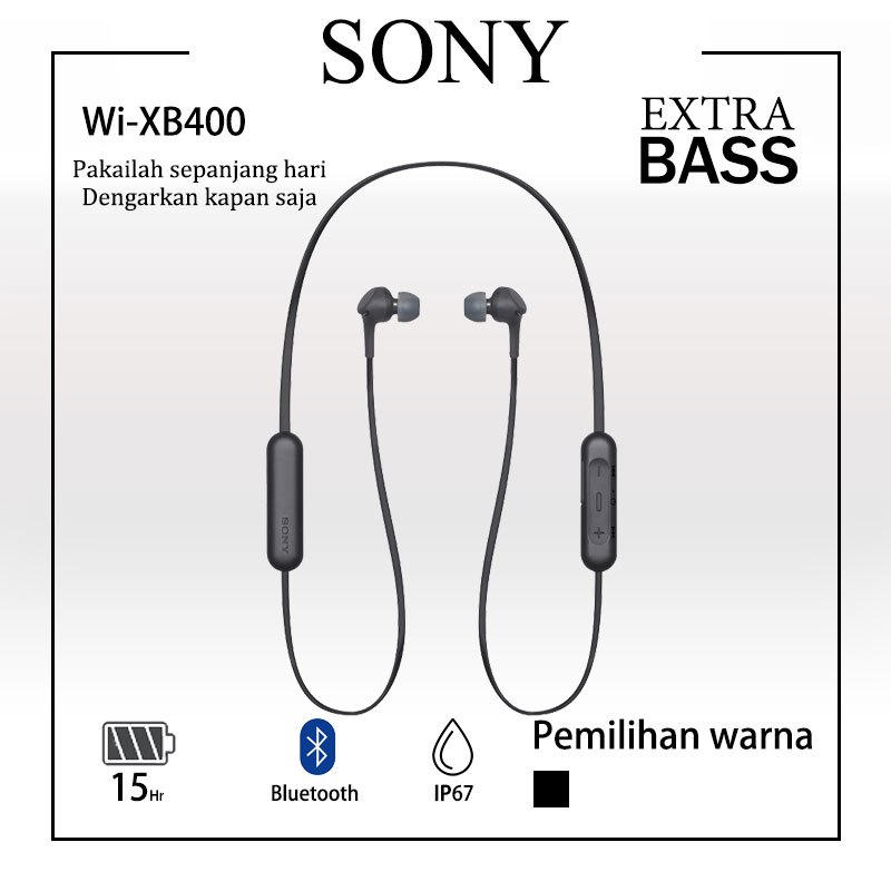 Sony Wi-XB400 Earphone Wireless Earphone in-ear Extra Bass Battery Up to 15h With Microphone - Black