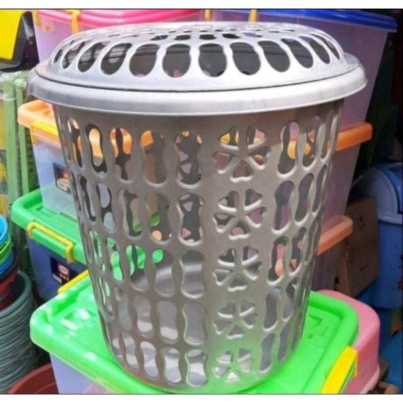 KERANJANG BAJU KOTOR//KERANJANG LOUNDRY DENGAN TUTUP//KERANJANG BAJU KOTOR PLASTIK SILVER