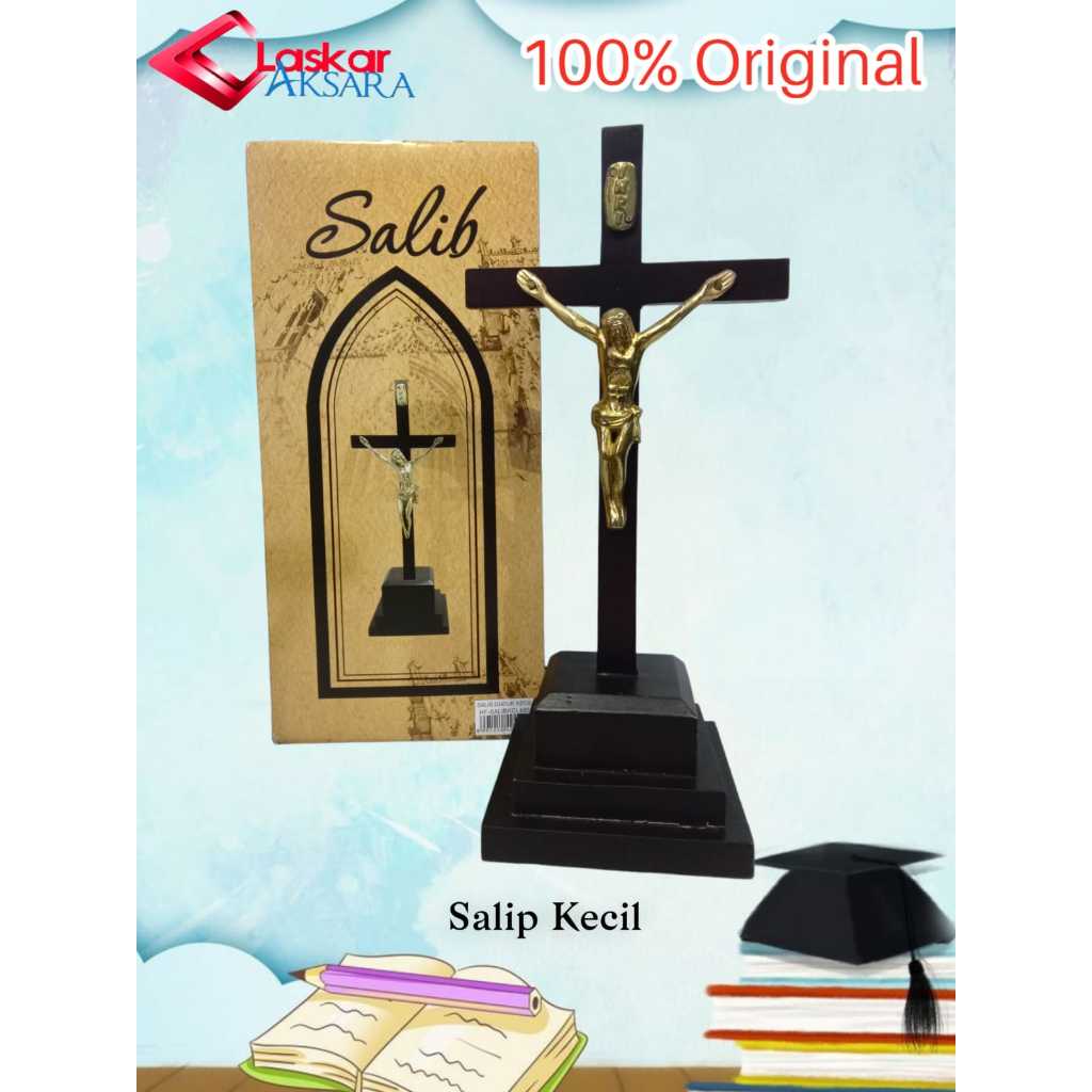 Salib Duduk Korpus Kuningan Kecil / Salib Patung Yesus  / Salib Katolik / Salib Meja