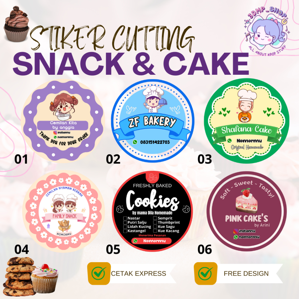 

Stiker A3 Cutting Bontax Chromo Label Snack Jajanan Kemasan Pouch Plastik Desain Product Custom Request Desain Snack Cake Kue Kering Cookies