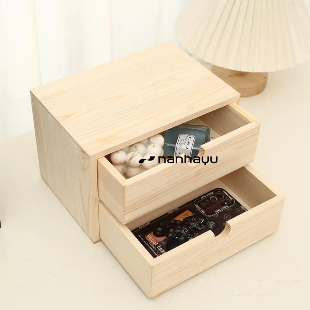 Nanhayu Lmini - Rak Laci Mini Serbaguna Laci Kayu Unfinished 2 laci