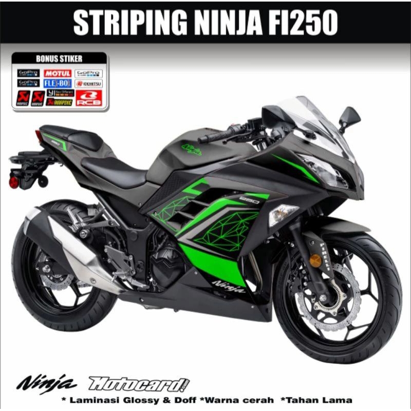 stripping lis decal sticker variasi kawasaki ninja 250 FI motif garis simpel warna hitam hijau