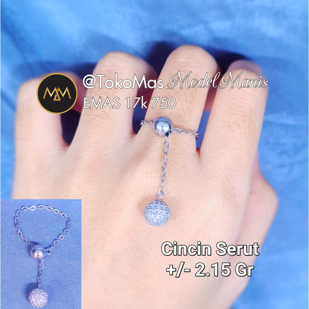 Cincin Serut Bola Blink Emas Putih 750 kadar 17k