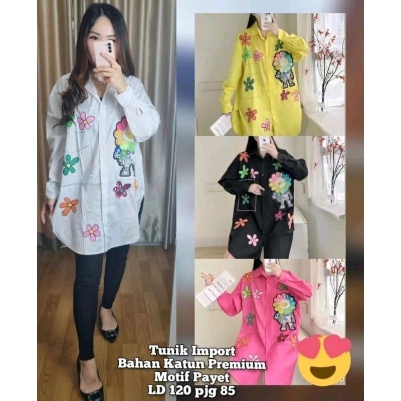 Tunik Motif Bunga Bahan Katun Silk Import