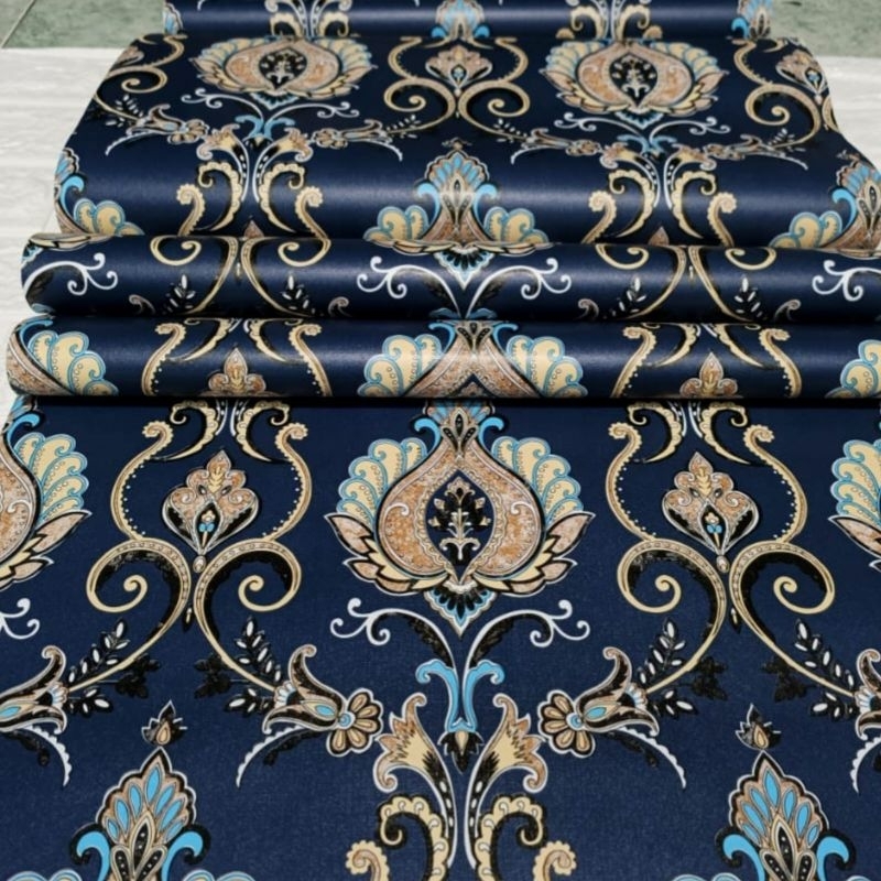 Wallpaper Stiker Dinding Warna Biru Navy Bertekstur Batik Indonesia Mewah Elegan Kekinian Modern Har