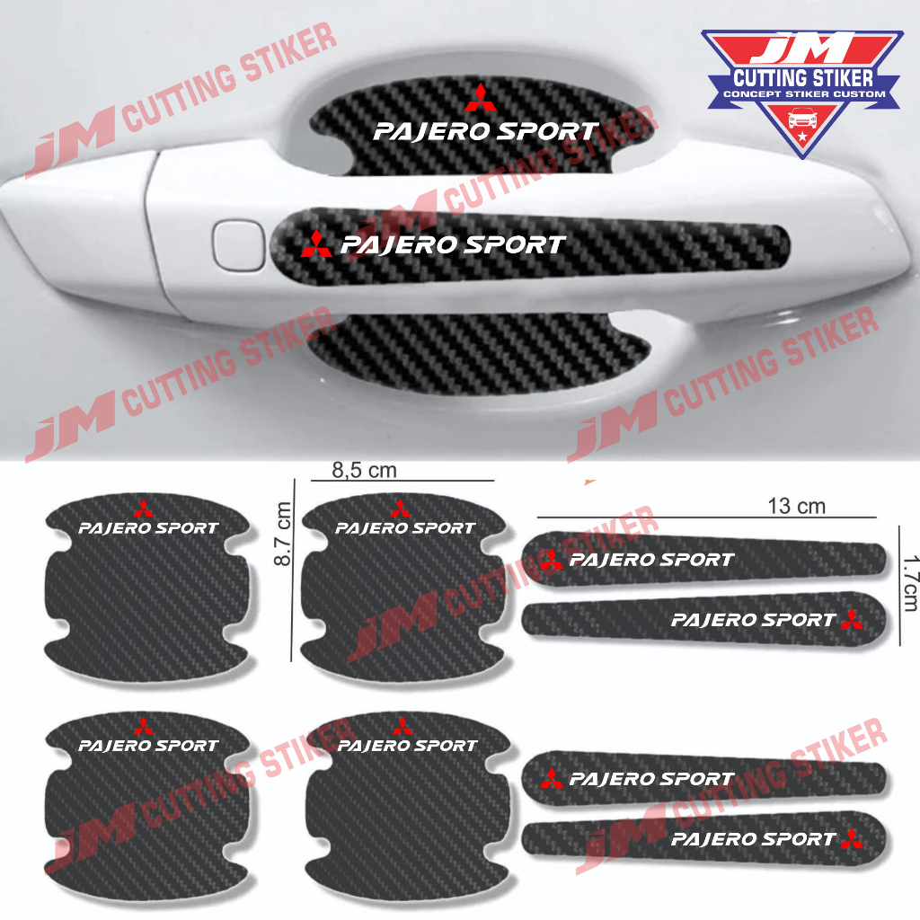 8pcs stiker carbon handle mobil mitsubishi pajero sport cutting stiker pelindung gagang pintu mobil 