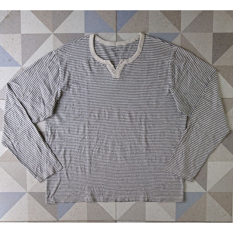Kaos Garis Lengan Panjang Eddie Bauer Tees Beige Size XL