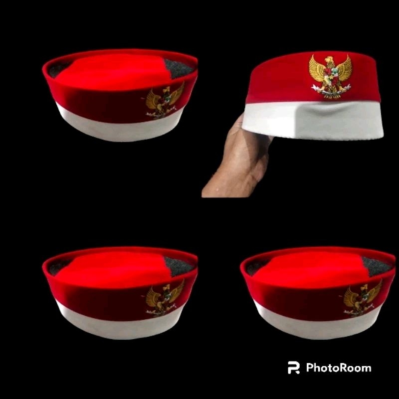 Peci Songkok Kopiah Nasional Model Belusdru Merah Putih ada logo Bordir Garuda kanan ac dan non ac l