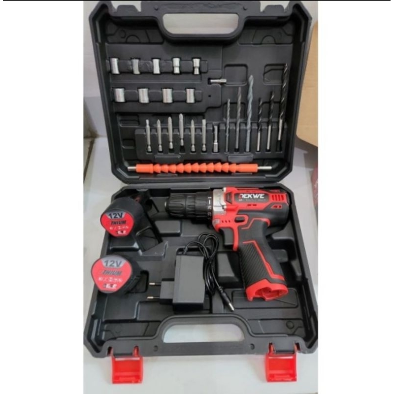 MESIN BOR CORLDESS 12VOLT BOR BATERAI DEKWE 12V