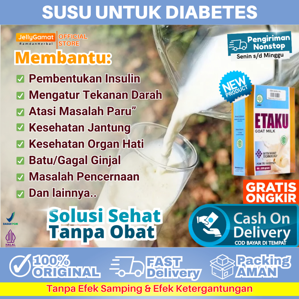 

Susu Diabetes Etaku Goat Milk 200gr BPOM & HALAL MUI Tanpa Efek Samping
