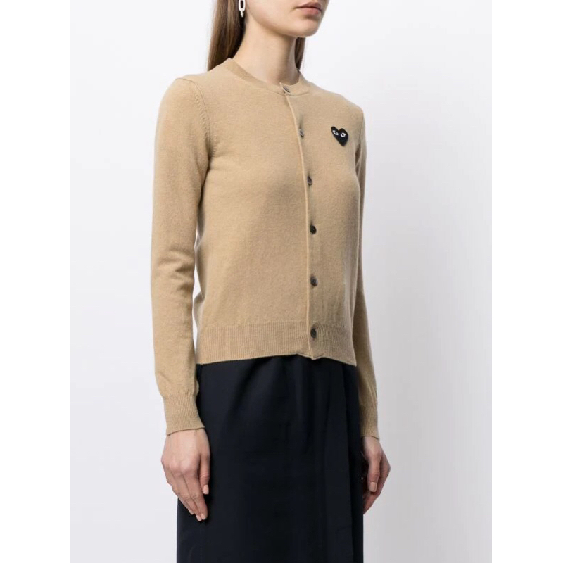 COMME DES GARÇONS PLAY FOR WOMEN beige cdg cardigan black heart logo wool cardi authentic play pale 