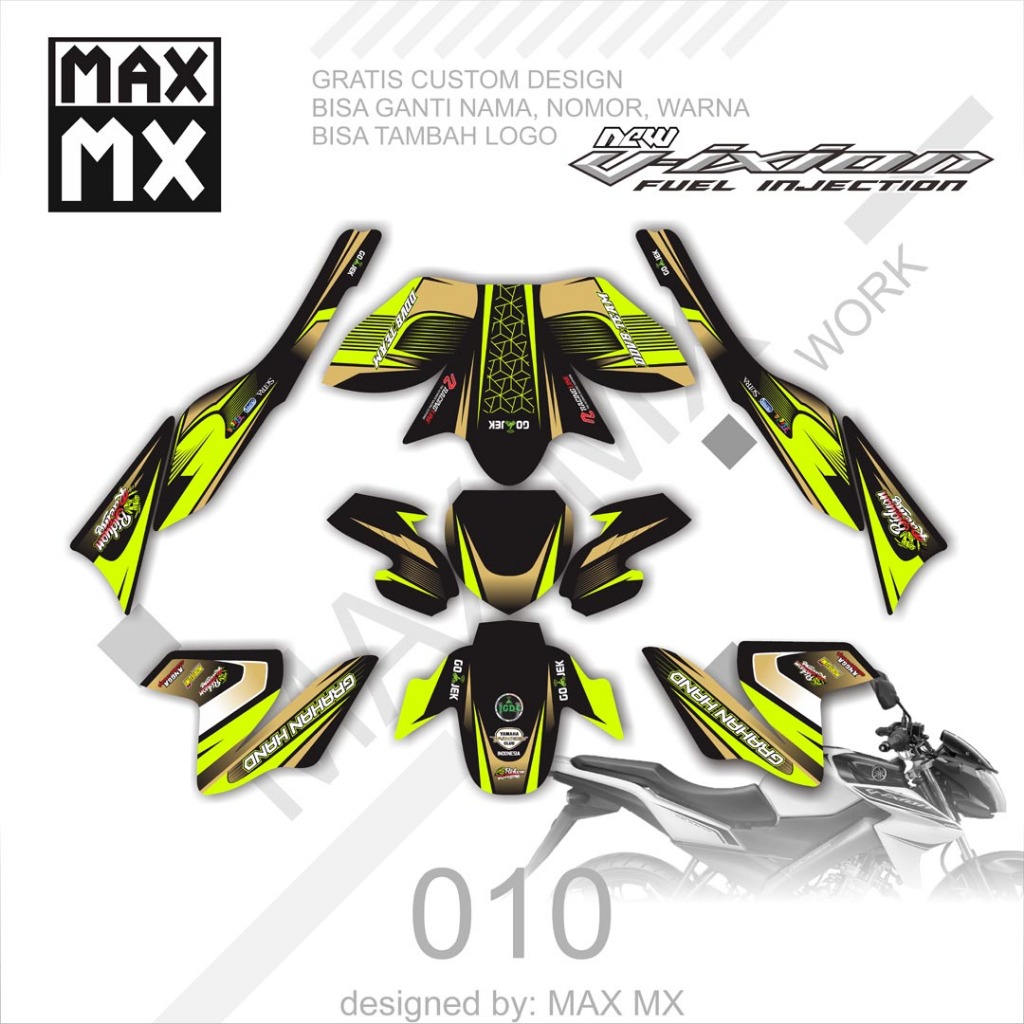 dekal variasi sticker fullbody striping decal VIXION NVL motifhitam cream hijau stabilo keren D-D2-0