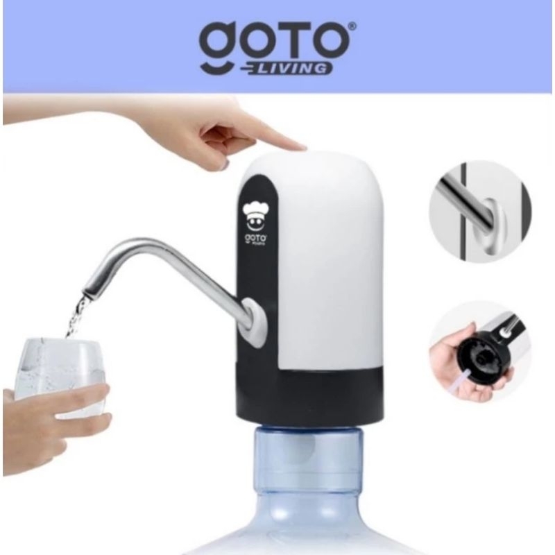 Garansi 100%, original Goto & Tummy pompa galon elektrik real battery 1200mAh led usb cas