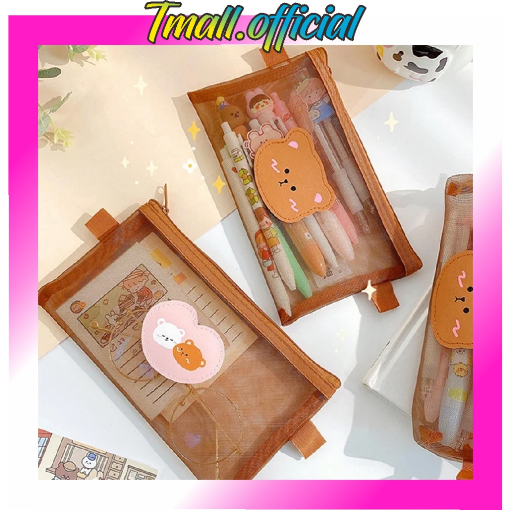 

❄ TMALL ❄ Dompet Pensil Tempat Pensil Lucu Tempat Makeup Cute Model Jaring Transparan Brown dan Multicolour Cute S093