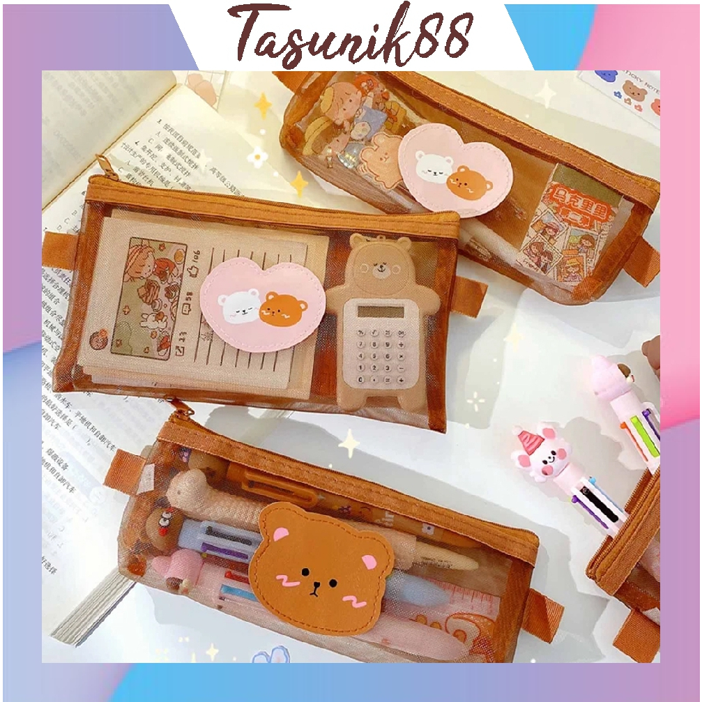 

⭐TasUnik88⭐ Tempat Pensil Zipper Coklat Motif Beruang Dompet Pensil Coklat Lucu Motif Bear Tempat Makeup Teddy Brown Model Jaring Transparan dan Multicolour Cute S093