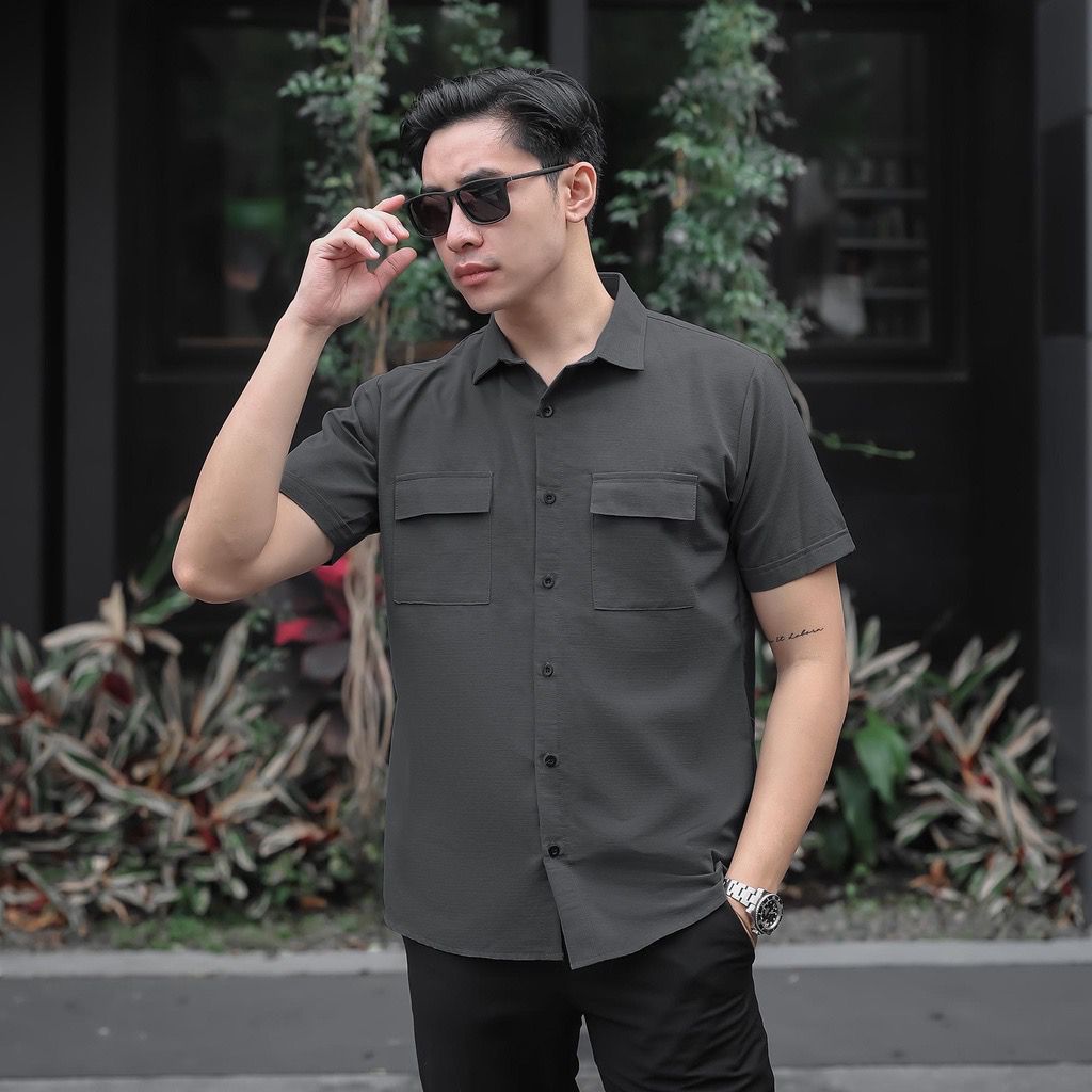 Kemeja Broguy Kemeja Pria Lengan Pendek Two Pocket Casual Slimfit