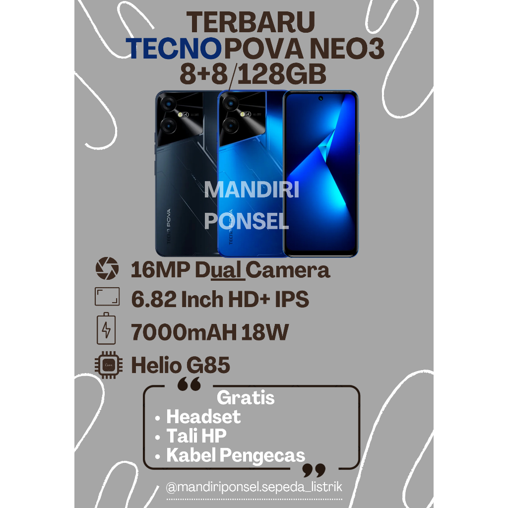 TECNO POVA NEO 3 NFC RAM 16GB (8+8 EXTEND/128GB) GRATIS HEADSET, TALI HP dan KABEL PENGECAS