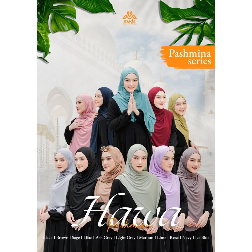 HAWA PASHMINA BY MADA MOTIF POLOS BAHAN JERSY PREMIUM WARNA BLACK HITAM LIME LEMON ASH GREY ABU ABU 