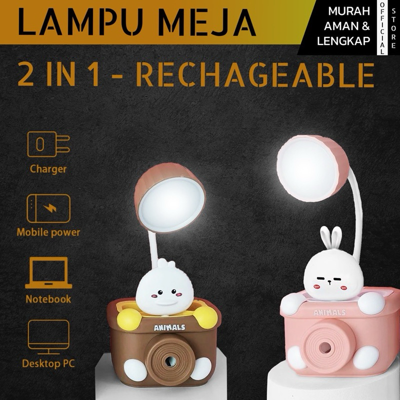 Lampu Meja Belajar Led Karakter Rechargeable Lampu Baca Fleksibel Portabel Tanpa Baterai