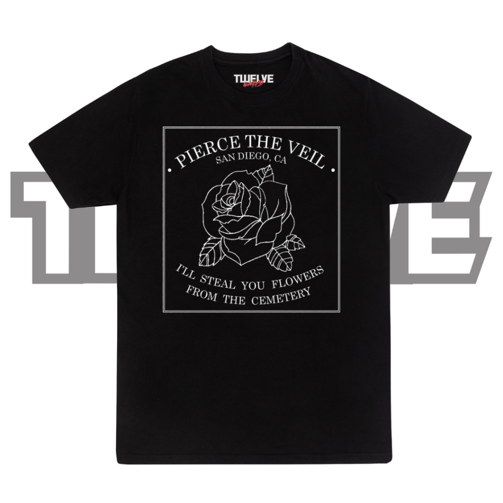 PIERCE THE VEIL Flower Black Reguler T-Shirt | Atasan Pria Wanita | Kaos Pierce The Veil Cewe Cowo U