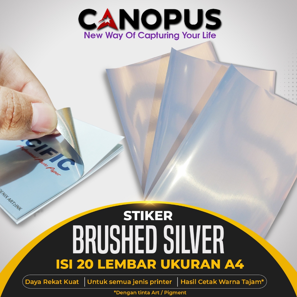 

Kertas Stiker Brushed silver / Sticker Paper 135 gsm by Canopus