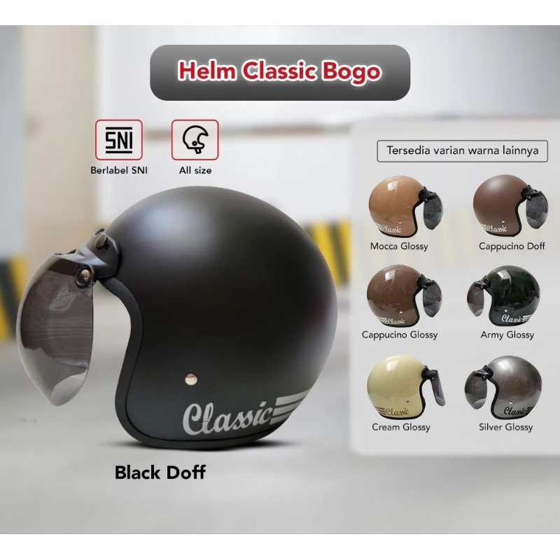 Helm Bogo Retro Classic Garis Tiga / Helm Bogo Dewasa SNI / Helm Bogo Retro Klasik Pria Dan Wanita /