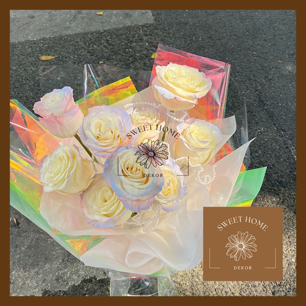 

Hologram Flower Wrapping Paper Waterproof Paper Kertas Hologram Bening Buket Bunga Korean Wrapping Florist Material Hand Bouquet Kertas Bunga