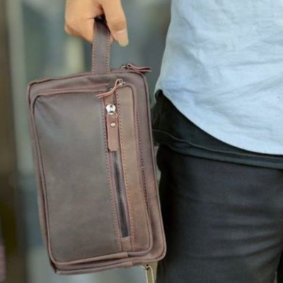 Clutch/Tas selempang Zoan kulit sapi asli crazy horse pria/wanita