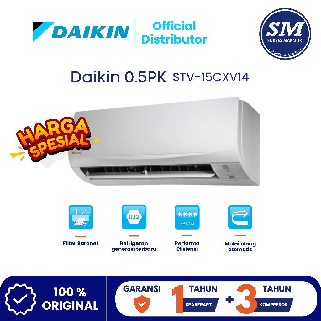 AC Daikin STV15CXV14 AC Split 1/2 Pk Standard Malaysia (Unit Indoor & Outdoor)