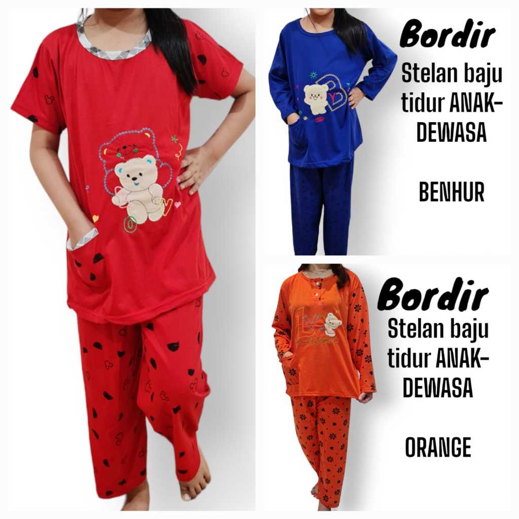 BAJU TIDUR 3/4 BABYDOLL DEWASA FIT TO L / BAJU TIDUR 3/4 XXL ( JUMBO ) BORDIR BABYDOLL DEWASA