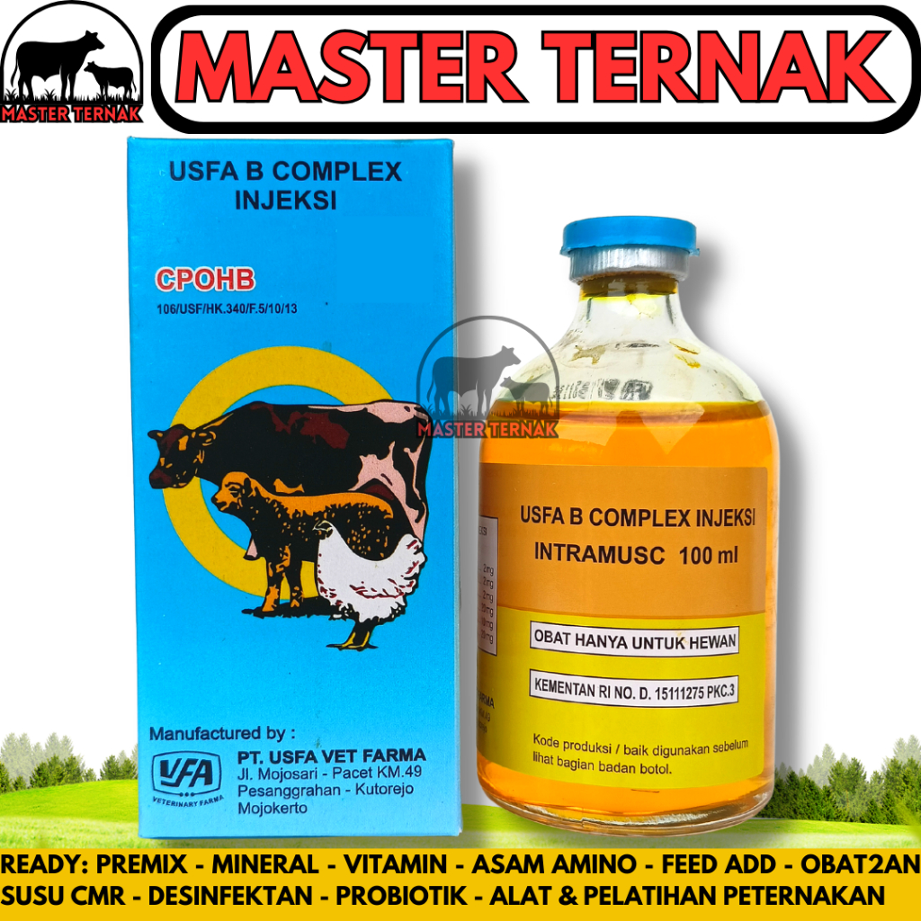 USFA B COMPLEX INJ 100ML- Vitamin B Kompleks Hewan - Vitamin B Complex Hewan - Vitamin B Complex Sap