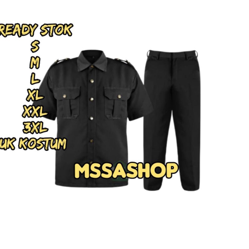 Stelan Seragam Safari Security Hitam Pekat Terbaru 2025 Lengan Pendek Baju Safari Satpam Bodyguard